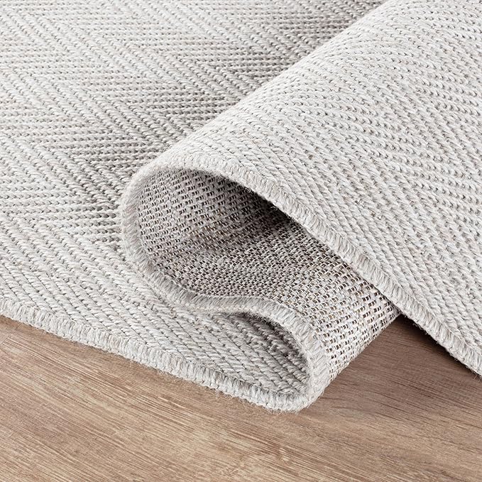 CAMILSON Easy Jute Rug 9x12, Indoor Outdoor Off-White Color Fiber Area Rugs for Living Room and Patio Rug Herringbone Seagrass Boho Woven Design Easy-Cleaning Washable Outside Carpet Alfombras 9 x 12