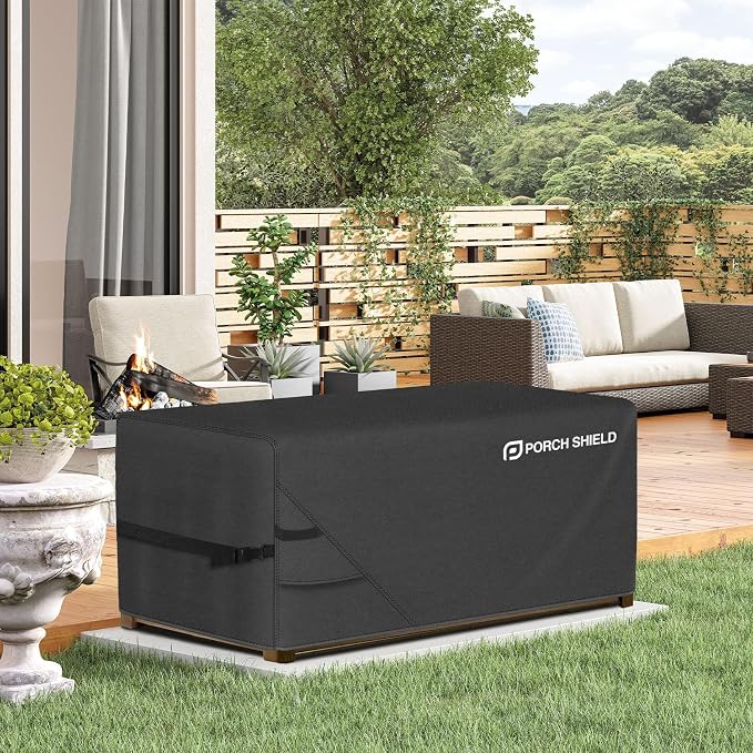 Porch Shield Patio Deck Box Storage Cover - 600D Outdoor Waterproof Cover for 130-150 Gallon Box Tear Resistant Rectangular Fire Pit Table Covers 60 x 24 x 26 inch Black