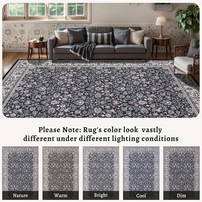 Ciicool Boho Black 2x4 Runner Rug Entrance Small Rug Vintage Floral Soft Non-Slip Kitchen Washable Area Rugs for Hallway Foyer Bathroom Laundry Room Bedroom Decoration
