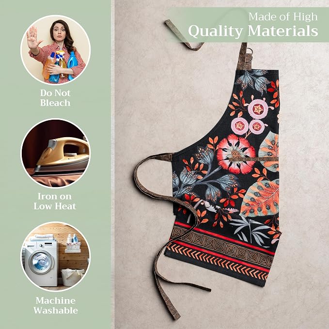 Maison d' Hermine Aprons for women with Pocket 100% Cotton (27.50"x31.50") | Adjustable Neck Strap & long ties Apron Men Chef Wedding Cooking Gardening Server Maid
