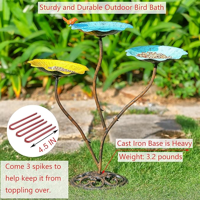 Cast Iron Pedestal Bird Bath Feeder Combo for Outside, Heavy Duty Outdoor Bird Bath/Feeder for Wildlife, Stable and Easy to Clean Birdbath