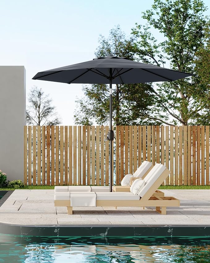 GarveeLife 9 ft Patio Umbrella, Outdoor Table Market Umbrella with Push Button Tilt and Crank, 8 Sturdy Ribs UV Protection Waterproof for Garden, Deck, Backyard, Pool (Grey)