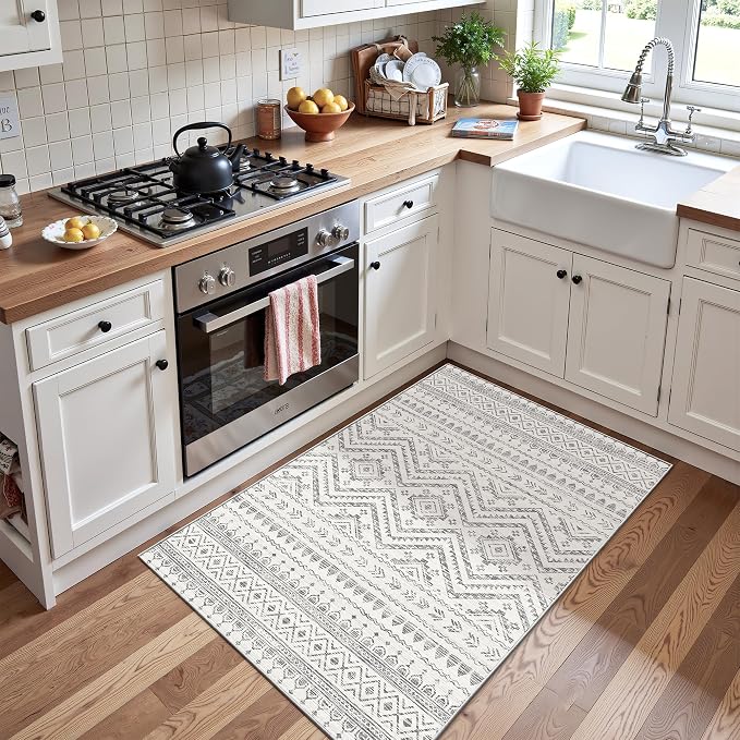 Miukiki 2x3 Entryway Rug Washable Non Slip Moroccan Area Rugs Grey | Soft Low Pile Kitchen Rug for Bedroom Bathroom Floor, Indoor Small Rug Easy Clean Machine Washable Rugs 2'x3'