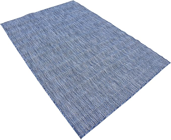 Unique Loom Collection Casual Transitional Solid Heathered Indoor/Outdoor Flatweave Area Rug (4' 1" x 6' 1" Rectangle, Blue/Navy Blue)