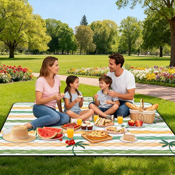 Extra Large Picnic Blanket Waterproof,80"x 80"Foldable Machine Washable Beach Blanket,Outdoor Blanket for 6-8 Adults,Suitable for Indoor Crawling,Park Beach,Camping,Hiking,Family Travel(Yellow)