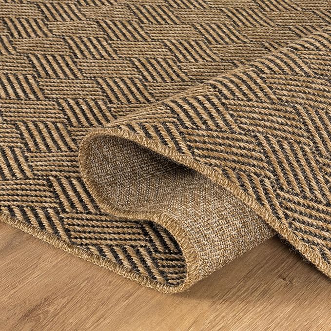 Luul Home Easy Jute Rugs 10x14 Herringbone Natural Color Living Room Indoor Outdoor Area Rug for Patio and Kitchen Rug High Traffic Washable Easy to Clean Solid Boho Woven Design Carpet (10 x 14)
