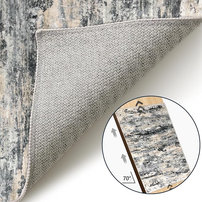 Tangsoo 2x3 Small Washable Rugs for Entryway, Abstract Modern Non-Slip Low Pile Soft Small Area Rug, Indoor Front Door Throw Rugs for Entry Entrance Kitchen Living Room Bathroom Home Decor Black Grey