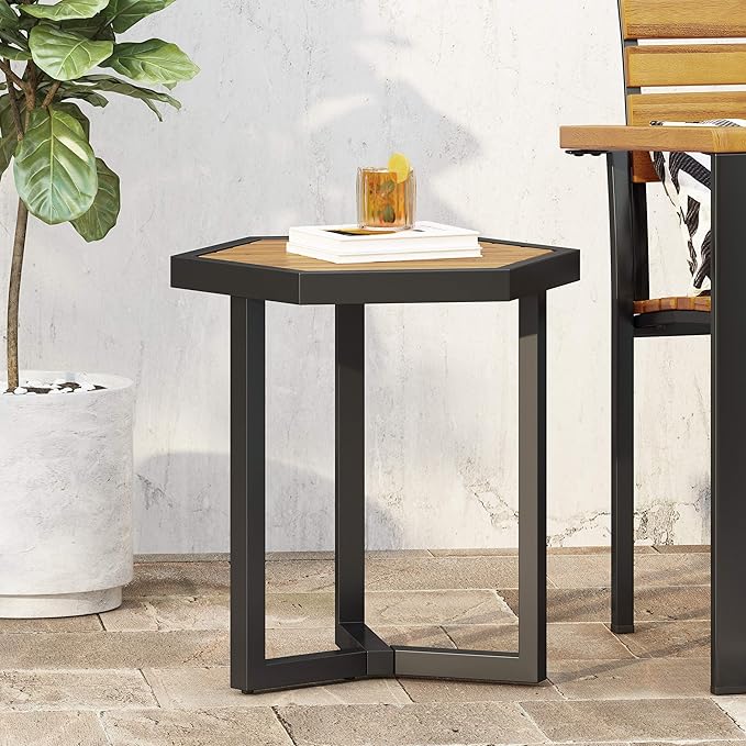 Christopher Knight Home END Table, Black Metal + Teak
