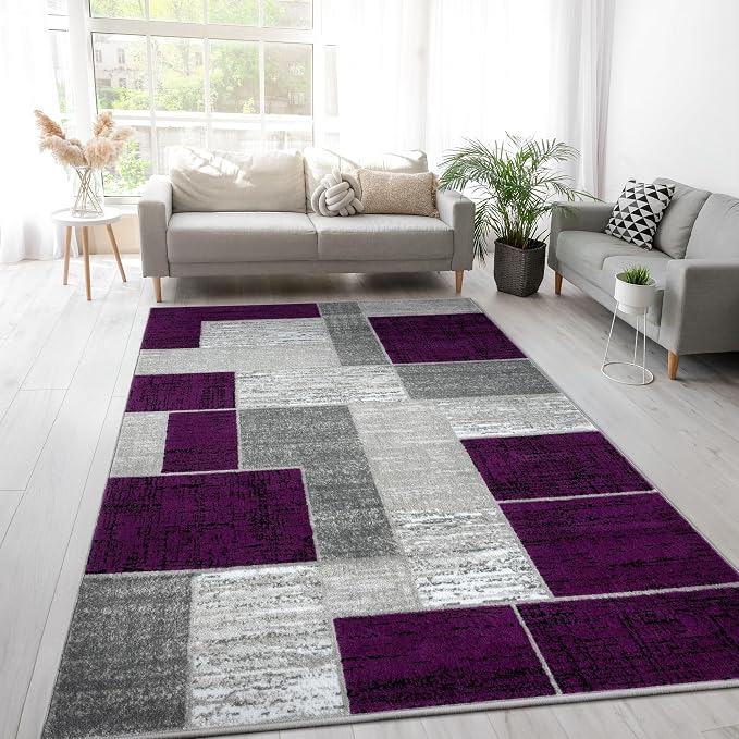 L'Baiet Verena Geometric Area Rug Purple Grey 5' x 7' Medium Area Rugs Carpet for Living Room, Bedroom, Dining Table, Office, Hallway, Foyer | Neutral Colorful Modern Abstract Home Decor