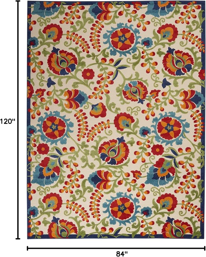 Nourison Home Aloha Multicolor 7' x 10' Area Rug - Easy Clean, Non Shedding, Bed Room, Living Room, Dining Room, Kitchen (7' x 10')