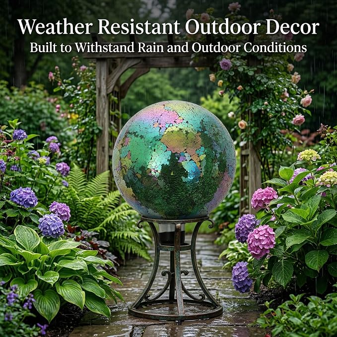 10" Mosaic Glass Gazing Ball for Garden Decor, Gazing Globe | Iridescent Glass Mosaic Gazing Globe, Outdoor Garden Orb for Yard, Patio, Lawn & Flower Bed Decor