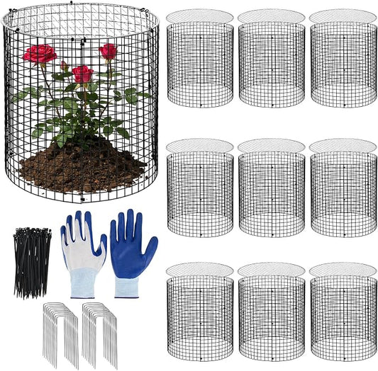 10 Sets 12"x 12" Garden Plant Protectors from Animals with Detachable Covers Metal Plant Cage Chicken Wire Cloche with Ground Stakes & Nylon Tie Wire Plant Cage to Keeping Bunny Animals Out Chicken