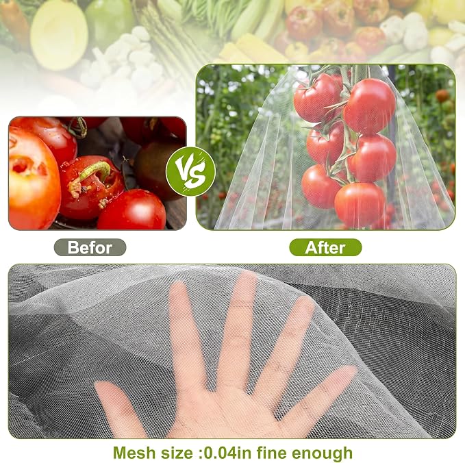 Zonon 10 x 33ft Mosquito Netting Garden Insect Bug Mesh Netting Garden Patio Mesh Screen Net Fly Insect Bug Bird Net Barrier for Patio Balcony Porch Gazebo Vegetables Fruits Plant Protection(White)