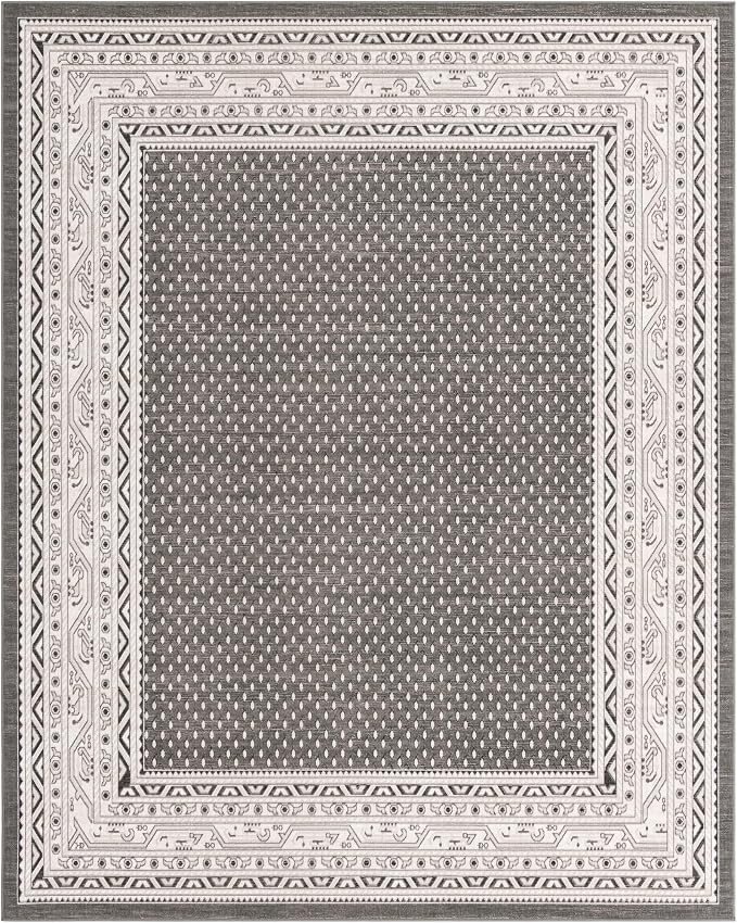 Unique Loom Williamsburg Collection Traditional Border with Dotted Center Area Rug, Rectangular 8' 0" x 10' 0", Gray/Beige