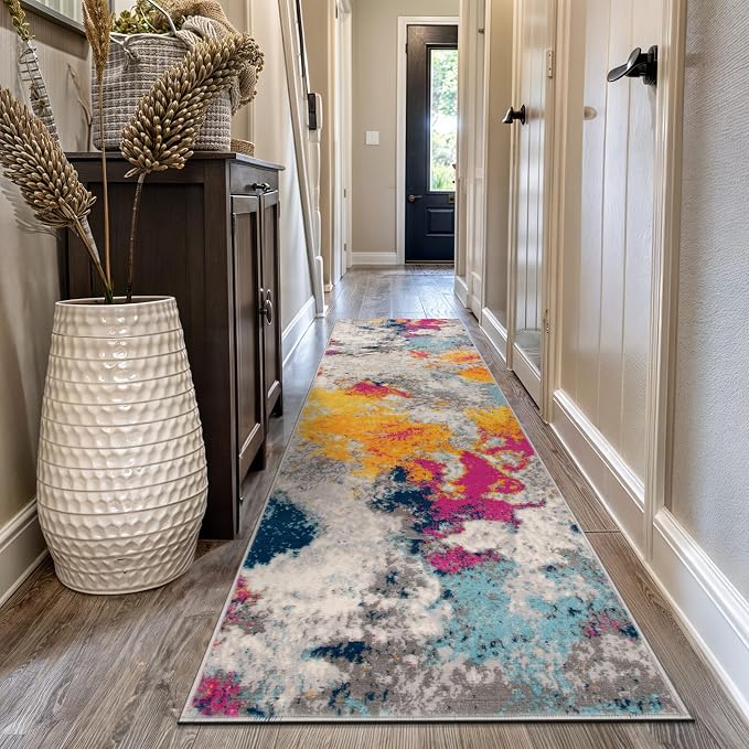 Rugshop Modern Abstract Living Room Bedroom Runner Rug Multi 2'7" x 12' | Rectangular, Size 2'7" x 12', Dining Room, Home Office, Kitchen, Entryway, Hallway, Nursery, Kids Room, Guest Room