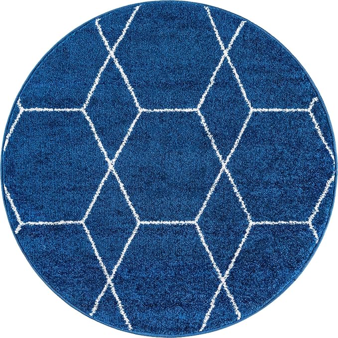 Unique Loom Trellis Frieze Collection Area Rug - Geometric (3' Round, Navy Blue/ Ivory)