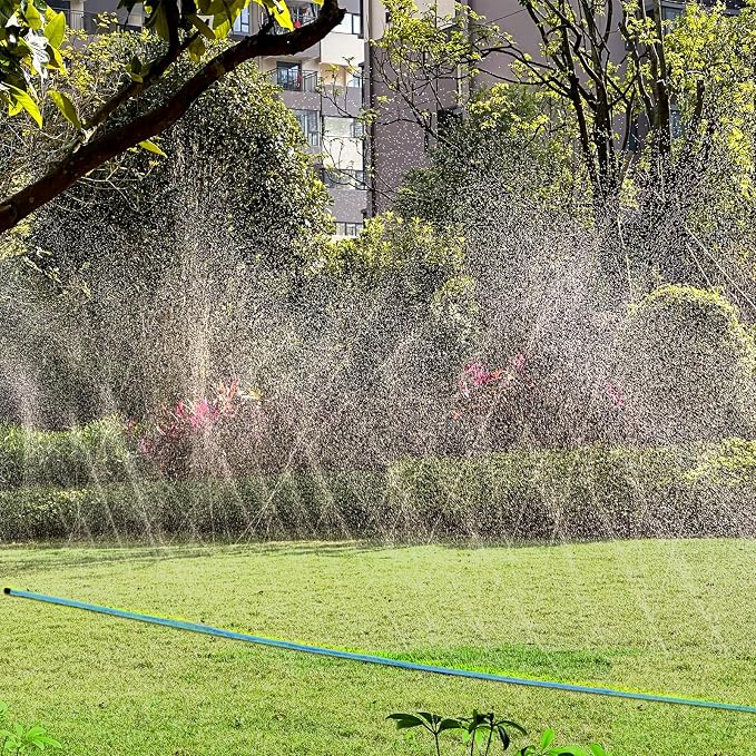Winisok Flat Sprinkler & Soaker Hose for Garden, Heavy Duty 3-Tube Lawn Irrigation Hose with Landscape Stakes, No-Kink Flexible Watering Hose for Yard, Plants & Kids Summer Fun 15FT