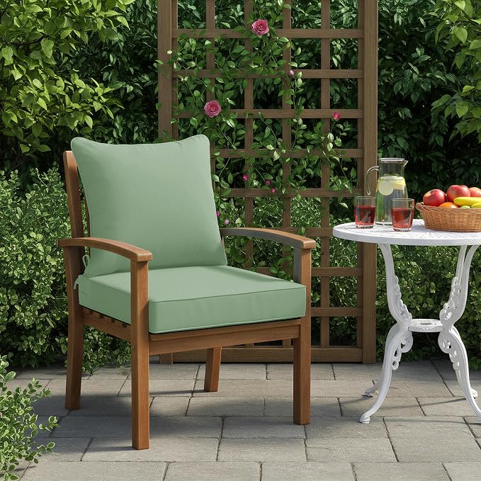 Summsun Waterproof Outdoor Patio Cushions with Removable Cover, Fade Resistant Back Pillow and Seat Cushion Set for Yard Porch Garden, 19 x 19 Inch, Sage Green, 1 Set
