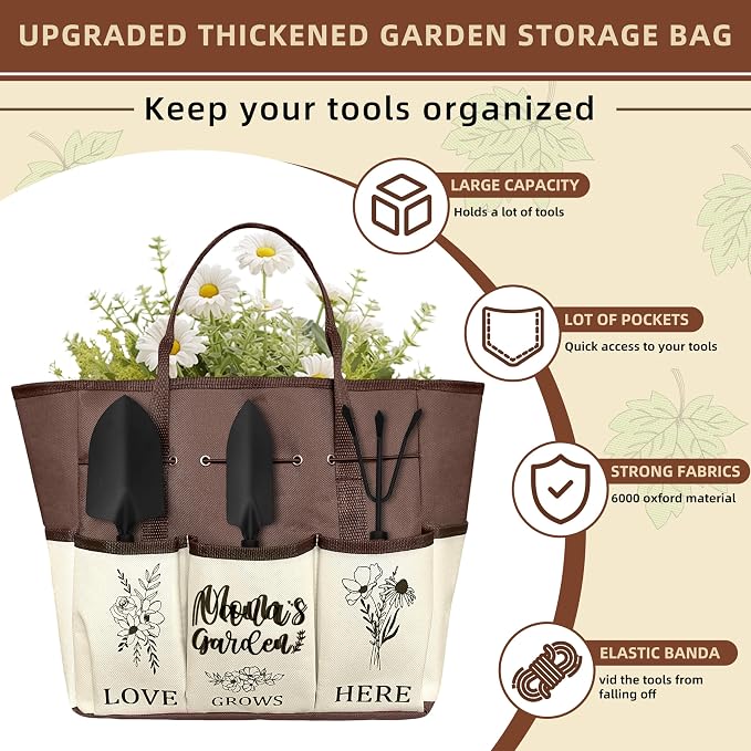 Mom Gifts, Mothers Day Garden Kit Gifts for Mom from Daughter Gardening Tools and Durable Garden Tools Organizer Tote, Ideal Gardening Set for Women on Plant Lover Birthday Present Brown