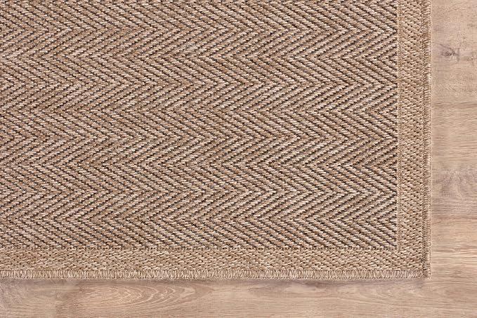 CAMILSON Easy Jute Rug 9x12, Indoor Outdoor Natural Color Fiber Area Rugs for Living Room and Patio Rug Herringbone Seagrass Boho Woven Design Easy-Cleaning Washable Outside Carpet Alfombras 9 x 12