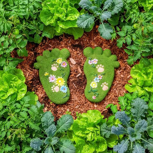 Garden Stepping Stones - Outdoor Decorations for Courtyards, Dog Footprint Stones, Lawn Stepping Stones Set, Resin (2-piece Set)