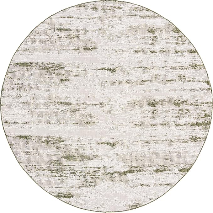 Unique Loom Outdoor Modern Collection Area Rug - Cartago (10' Round, Green/ Ivory)