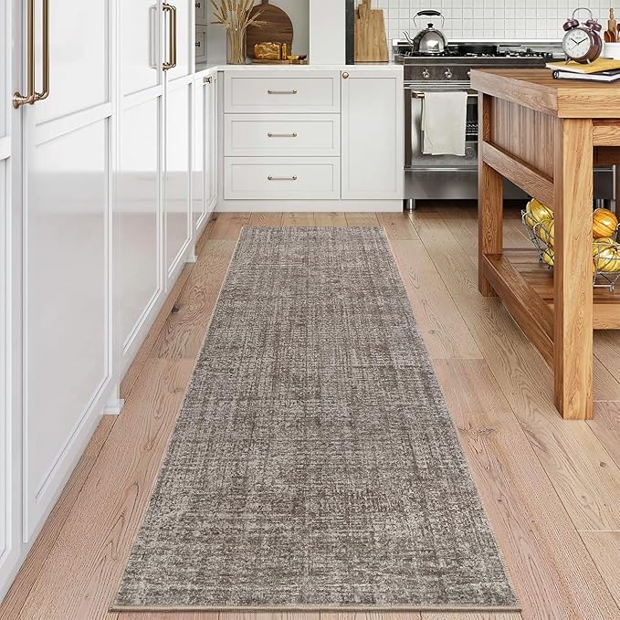Garvee Solid Runner Rug 2x6 Washable Runners for Hallways Brown | Non Slip Kitchen Rugs, Modern Faux Wool Entryway Bathroom Rug Runners, Modern Abstract Rugs for Laundry Room Kitchen Bedroom