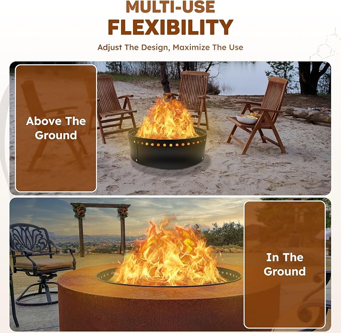FEBTECH - 38" D x 12" H Smokeless Fire Pit Insert for 40" Fire Pits | Heat Resistant Fire Ring for Versatile DIY In-Ground and Above-Ground Setups, Perfect for Backyard & Outdoor Bonfire