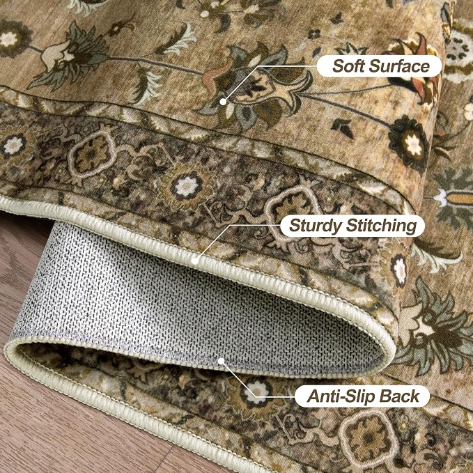 Tangsoo Brown 3x8 Washable Runner Rugs for Hallway, Runner Rugs Non Slip | Vintage Soft Low Pile Long Rug Runner, Boho Farmhouse Indoor 8ft Carpet Runners for Kitchen Bedroom Living Room Home Decor