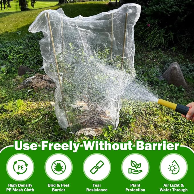 2 PCS Large Fruits Tree Netting Cover for Garden 10 x 10 ft Garden Insect Bird Barrier Plant Netting for Tomato Blueberry Bush Netting Covers Deer Cicada Netting Cover Bag with Drawstring