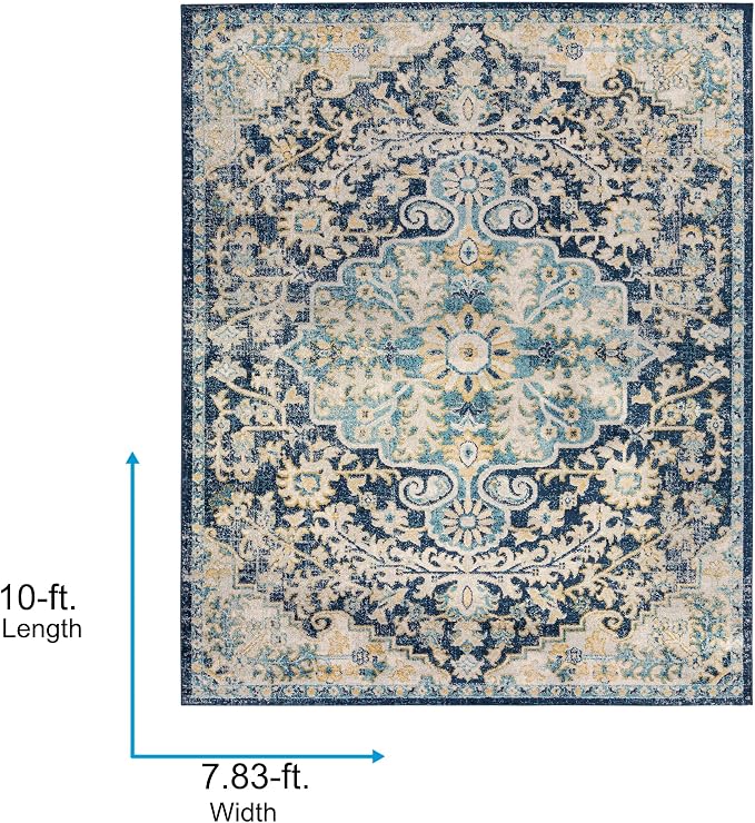 Livabliss Area Rugs - 8x10 Odelia Vintage Boho Blue Aqua Slate Area Rug for Living Room Bedroom - Floral Medallion Stain Resistant Carpet for Kitchen, Nursery, Office (7'10" x 10')