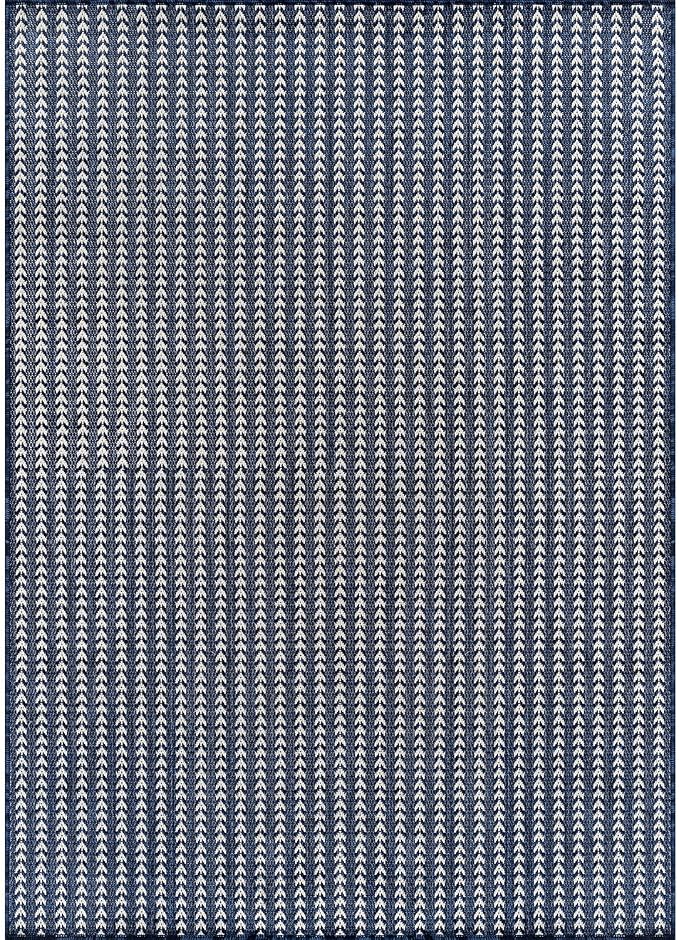 Washable Outdoor Rug 6x9 Modern Area Rugs Outdoor Carpets Striped Pattern Non Shedding Waterproof Easy Clean Patio Deck Porch Living Room Bedroom Garden RV (6 X 9 Navy)