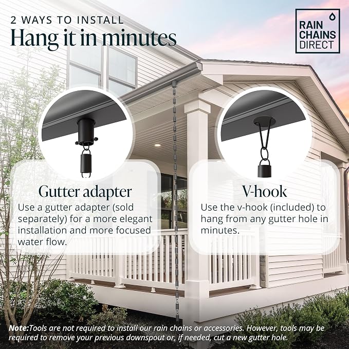Rain Chains Direct - Channel Link Rain Chain - 8.5 FT - Durable Black Powder-Coated Aluminum - Premium Rain Chains for Gutters