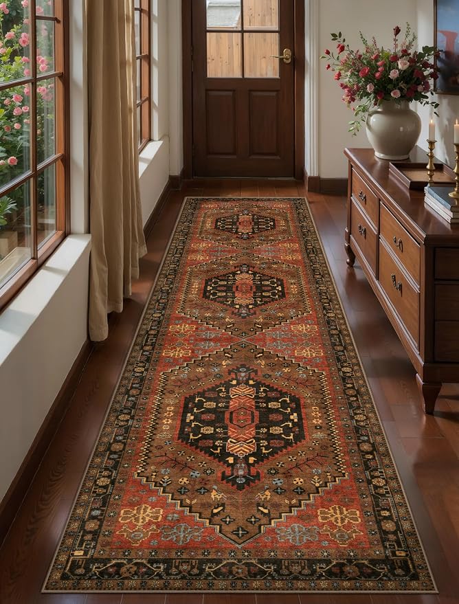 Ciicool Long Washable Runners Area Rug for Hallways,Ultra Soft 2x8ft Carpet | Oriental Non-Slip Thin Indoor Mat Vintage Entry Rugs for Kitchen Entryway Bedroom Bedside Living Room Laundry Bathroom Decor
