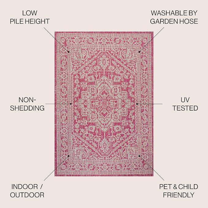 JONATHAN Y Medallion Weave Indoor Outdoor Area Rug 3X5 Fuchsia/Light Gray, Sinjuri Textured for Backyard, Patio, Porch, Easy-Cleaning, High Traffic, Pet-Friendly, Non-Shedding (SMB101G-3)