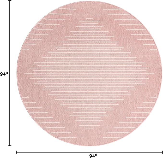 Unique Loom Outdoor Modern Collection Area Rug - Tambor (7' 10" Round, Pink/ Ivory)