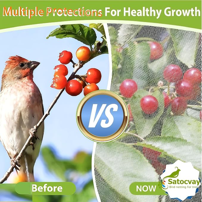 Extra Large Fruit Tree Netting 2 Pack 12×10Ft with Drawstring & Zipper - Reusable Plant Protection Bag, Heavy Duty PE Mesh Cover for Blueberry Bushes - Blocks Birds/Deer/Squirrels