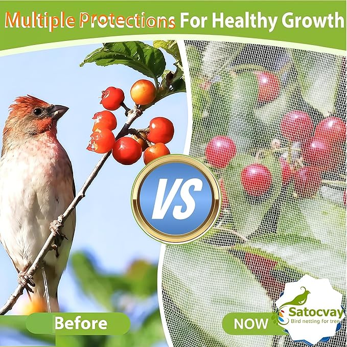 Extra Large 1pack, 13.2×13.2Ft Fruit Tree Netting with Drawstring & Zipper - Reusable Plant Protection Bag, Heavy Duty PE Mesh Cover for Blueberry Bushes - Blocks Birds/Deer/Squirrels