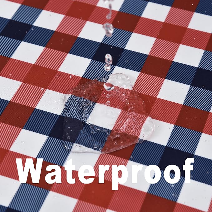 Classic Gingham 4th of July Tablecloth Fabric - Oblong 58x144 Inch Patriotic Party Table Cloth for Indoor Outdoor - American Theme Table Cover for Picnics and Parties