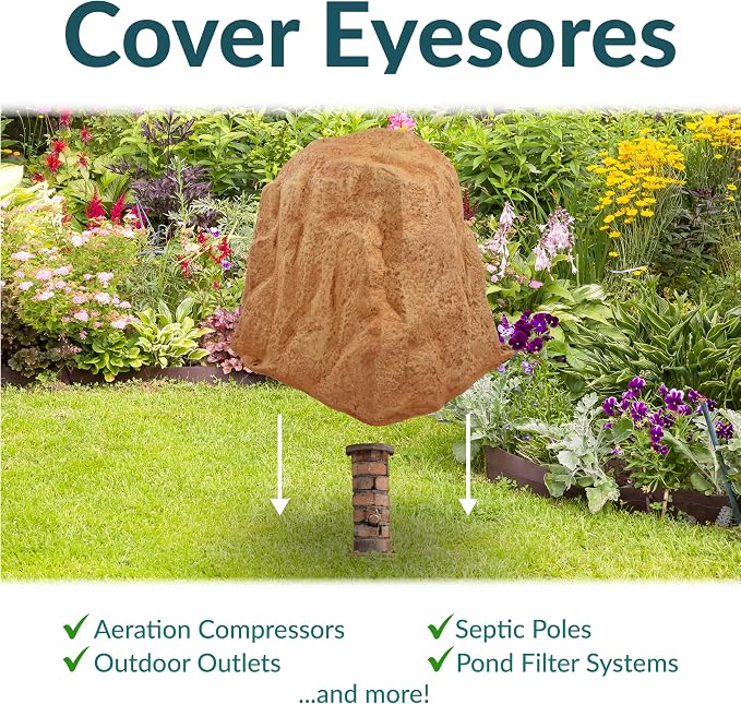 Sunnydaze 21.5” H Large Faux Landscape Rock Cover - Lightweight Polyresin Fake Rock Well Pump Cover for Outside – Realistic Natural Texture – Sand – Set of 2