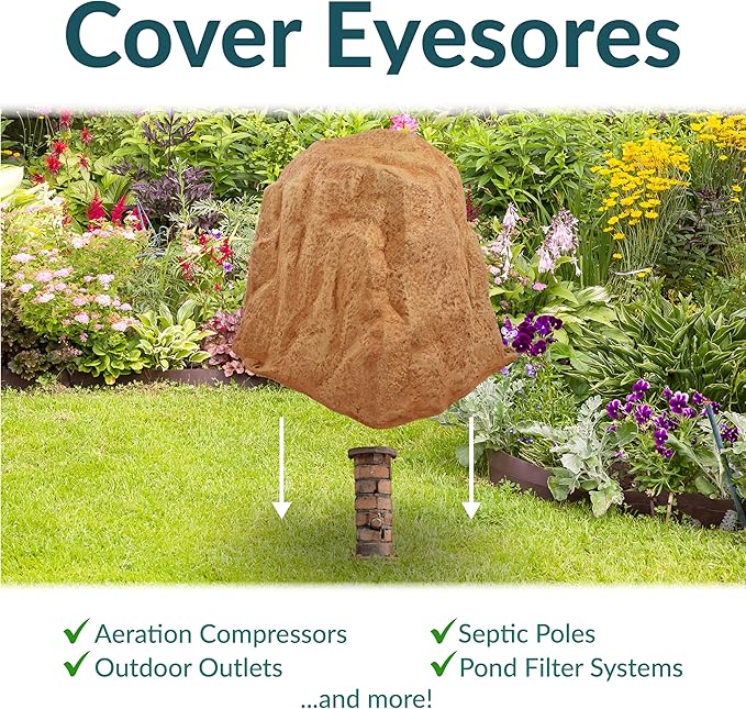 Sunnydaze 21.5” H Large Faux Landscape Rock Cover - Lightweight Polyresin Fake Rock Well Pump Cover for Outside – Realistic Natural Texture – Sand