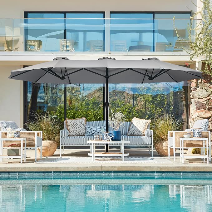 SUPERJARE 13FT Outdoor Umbrella for Patio, Double sided Pool Umbrellas with Fade Resistant Canopy, Large Table Umbrella for Deck, Market, Backyard - Gray(No Base)