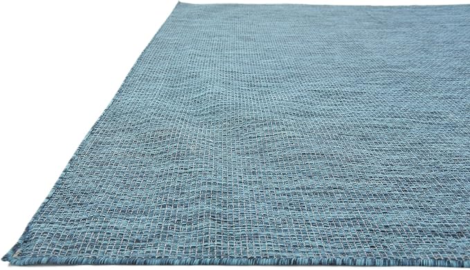 Unique Loom Collection Casual Transitional Solid Heathered Indoor/Outdoor Flatweave Area Rug (9' x 12' Rectangle, Teal/Navy Blue)