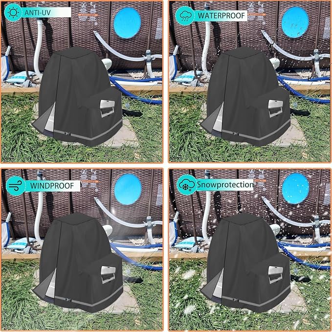 XCZ Sand Filter Pump Cover for 12-16INTEX Crystal Clear Sand Filter Pumps, Waterproof and UV Resistant, Above-Ground Pool Pump Cover Also Available with its Model ，Black only Cove