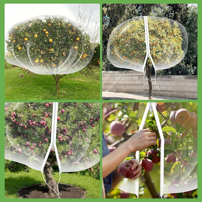 10'x14' Large Fruit Tree Netting for Squirrels and Birds with Drawstring, Insect Bird Netting Pest Barrier for Garden Protection (White)