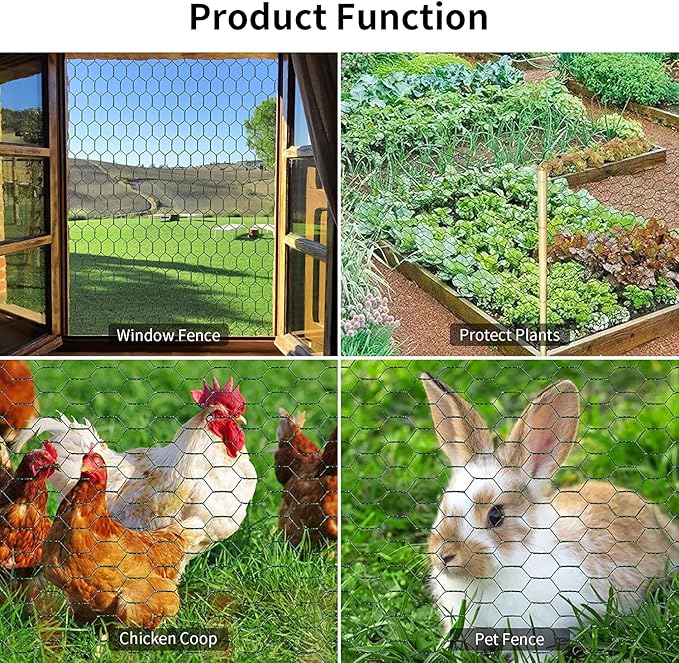 Chicken Wire 13.7 in x 237 in Poultry Wire Netting Hexagonal Galvanized Mesh Garden Fence Barrier for Pet Rabbit Chicken Fencing with 100 Pcs Cable Zip Ties(PVC-Coated)