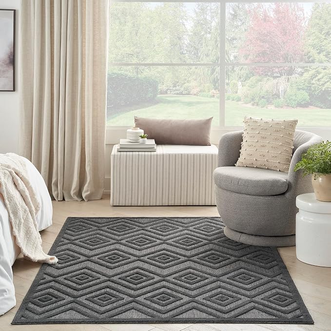 Nourison Home Versatile Charcoal Black 5' x 7' Area Rug - Easy Clean, Non Shedding, Bed Room, Living Room, Dining Room, Kitchen (5' x 7')