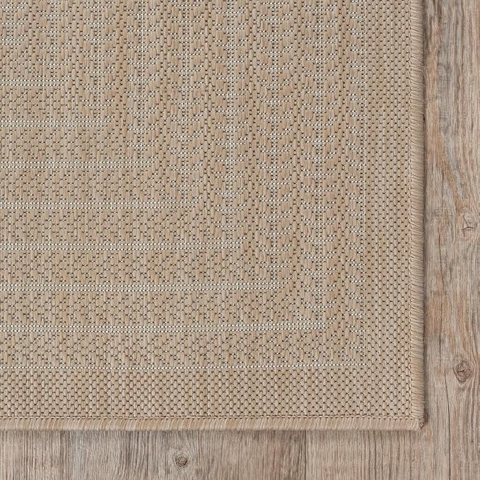 Adiva Rugs Outdoor Indoor Area Rug, Weather Resistant, Easy to Clean, Stain Resistant Floor Mat for Dining Room, Backyard, Deck, Patio (Natural Beige, 10' x 14')