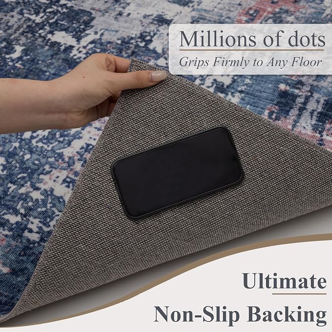 Sasttie 5x7 Washable Area Rug, Modern Abstract Carpet, Pink & Blue | Ultra-Soft Faux Wool, Low Pile, Non-Slip, Lightweight, Thin, for Nursery, Living Room, Bedroom, Dinning Room & Dorm