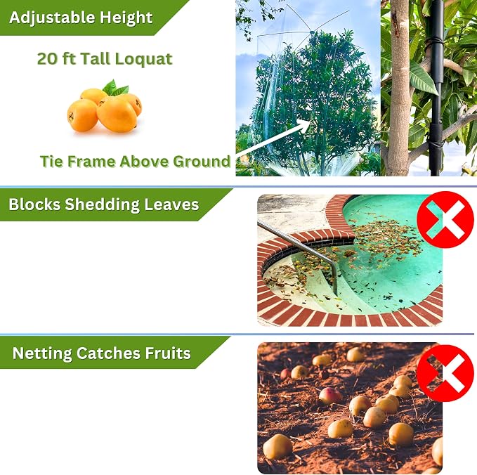 FiberX Large Fruit Tree Netting Frame Kit, 50x50 FT Bird Netting Nylon Garden Protection Cover, Lightweight Rust-Free Frame, Easy Installation.